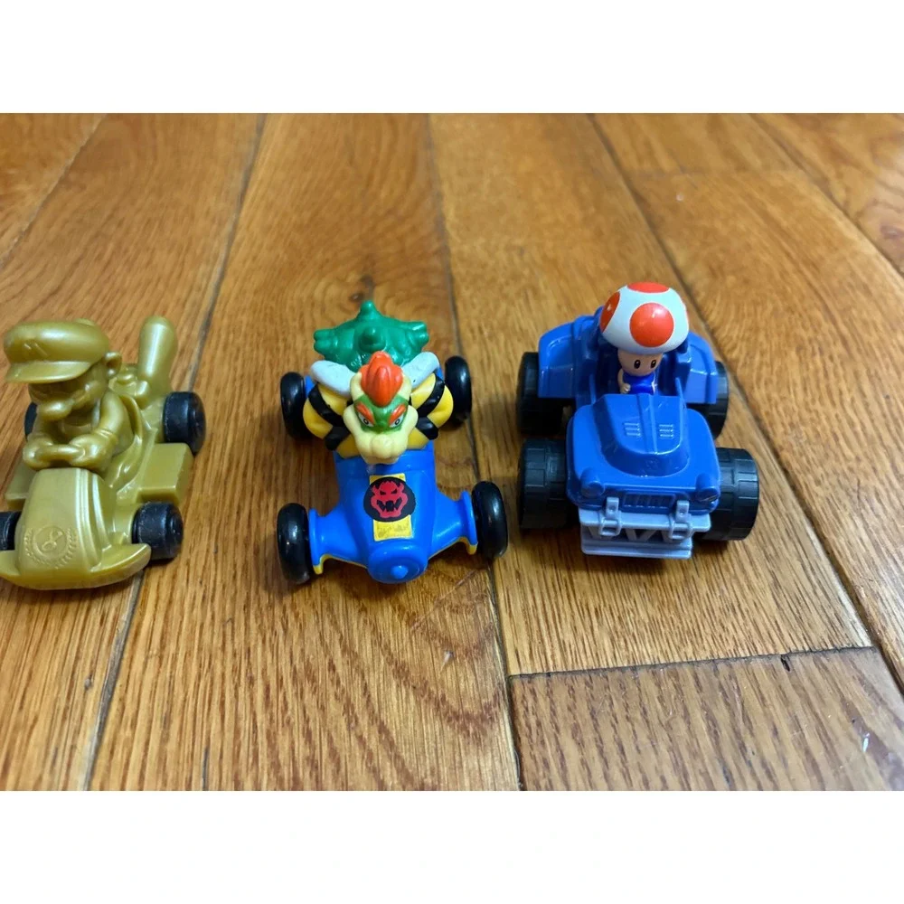 Nintendo Mario Kart Pull Back Racer Toy Lot Gold Mario Bowser Toad 3pc Set